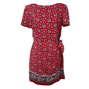 Talbots Red Paisley Print Midi Dress with Border Hem
